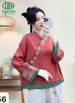 Áo Linen QCCC Freesize Cam Thêu