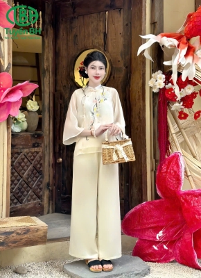Bộ Tơ Dây Thêu Hoa kem