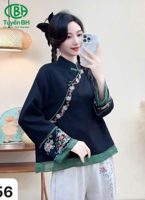 Áo Linen QCCC Freesize Đen Thêu