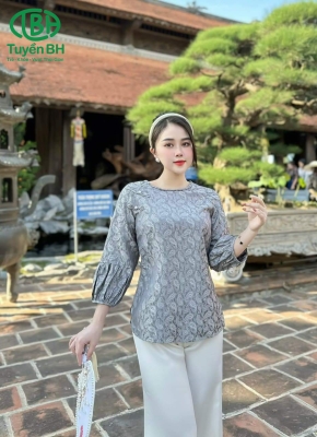 Bộ lam tơ tằm cao cấp cổ tết Xám