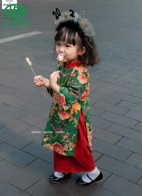 Áo dài Chăn Công Xanh cho bé 
