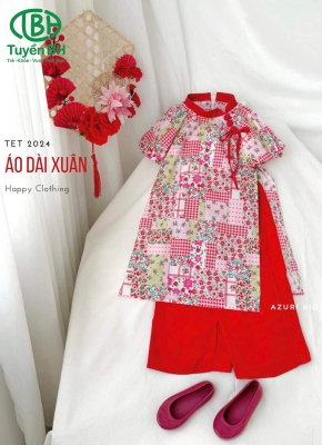 Áo dài Đỏ vintage cho bé