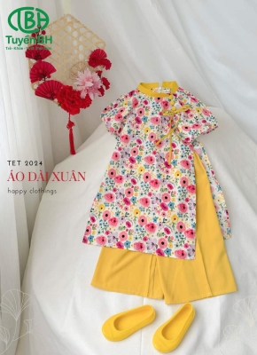 Áo dài Vàng vintage cho bé