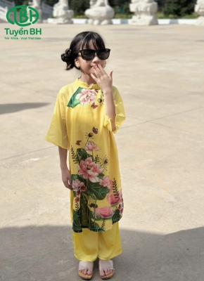 Áo dài voan in hoa sen Vàng 