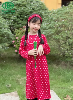 Áo dài chấm bi màu Đỏ 