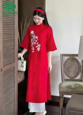 Áo dài linen thêu Đỏ