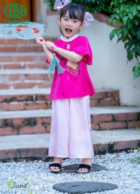 Bộ lụa Hồng sen in 3D cổ giọt lệ