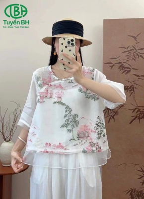 Áo linen tơ 2lớp Trắng 