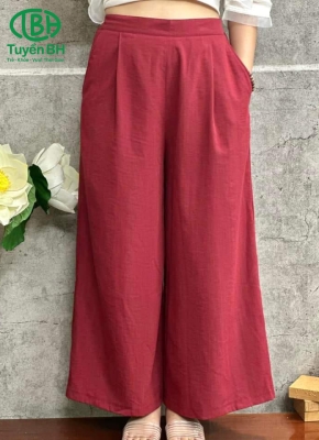 Quần linen ĐỏĐỏ trơn lưng bản to