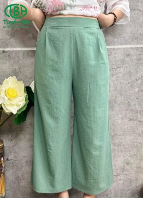 Quần linen Xanh mạ trơn lưng bản to