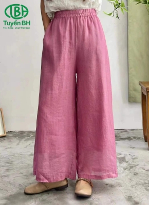 Quần linen tơ 2lớp Hồng sen