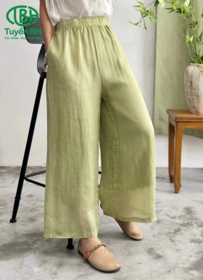 Quần linen tơ 2lớp Xanh mạ