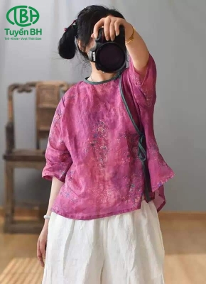 Áo linen lụa tưng Hồng sen 