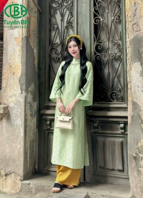 Áo dài tơ tằm có cổ Xanh