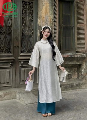 Áo dài tơ tằm có cổ Trắng