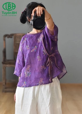 Áo linen lụa tưng Tím