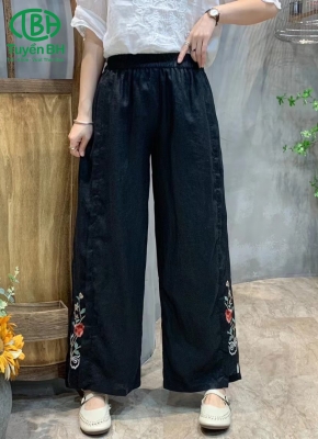 Quần linen Đen thêu hoa