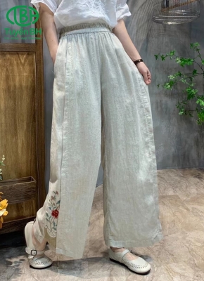 Quần linen Xám thêu hoa