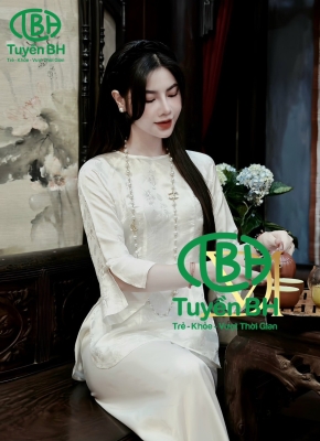 Bộ tơ tằm trúc mai áo Trắng quần Trắng