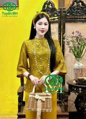 Bộ tơ tằm 6 cúc màu Vàng Gold