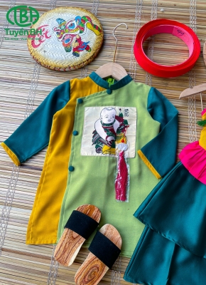 Áo dài phối màu + mấn cho bé trai