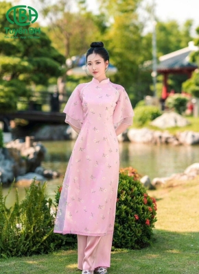 Áo dài hoa cúc màu Hồng