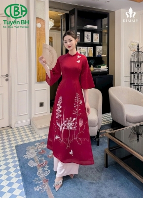 Áo dài Đỏ thêu hoa bướm