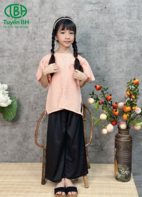 Bộ lam tay phồng chấm bi Cam