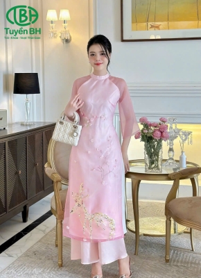 Áo dài đính hươu Hồng