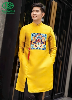 Áo dài Vàng Nam in họa tiết 