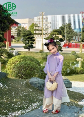 Áo dài voan lin Tím cho bé 