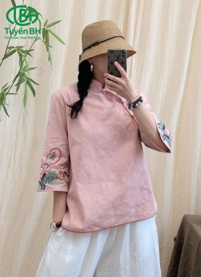 Áo Hồng linen Quảng Châu cao cấp