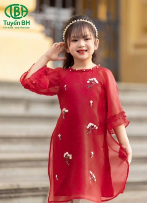 Áo dài Đỏ cổ tết đính ngọc 