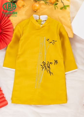 Áo dài Vàng thêu cây trúc