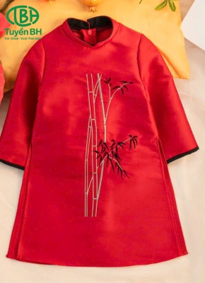 Áo dài Đỏ thêu cây trúc