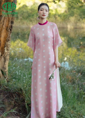 Áo dài tơ cổ tàu Hồng 