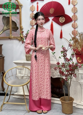 Áo dài vân lá Hồng 