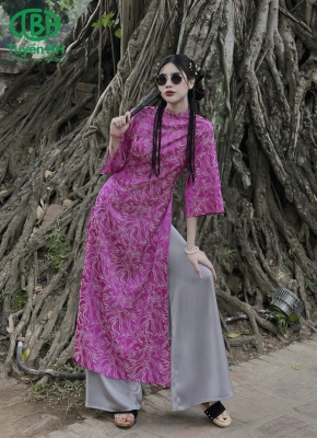 Áo dài Hồng sen họa tiết mới