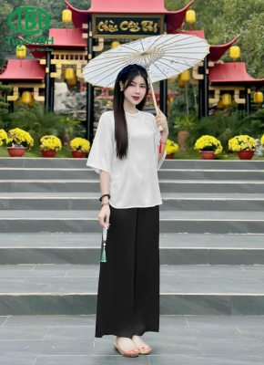 Bộ lam quần Đen cổ Tết dây nơ