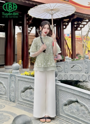 Set voan Xanh hoa nổi 2 lớp