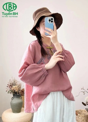 Áo linen Hồng khoéc U