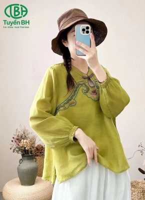 Áo linen Xanh khoéc U