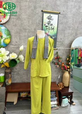 Bộ bà ba Nam linen đũi Xanh