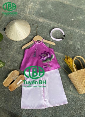 Set cổ yếm thêu sen màu Tím