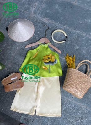 Set cổ yếm thêu sen màu Xanh