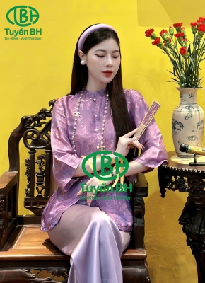 Bộ lam tơ tằm 6 cúc màu Tím