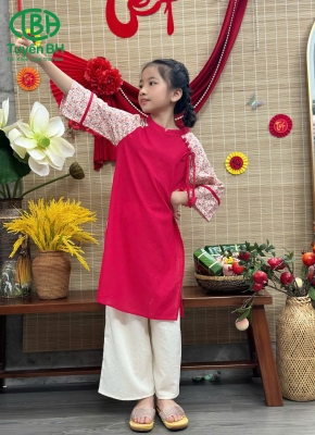 Áo dài linen Xuân Hoa Đỏ
