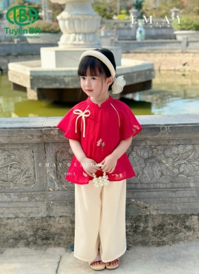 Bộ voan thêu hoa tay loe Đỏ