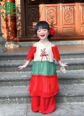 Áo dài 3 tầng bé gái Đỏ