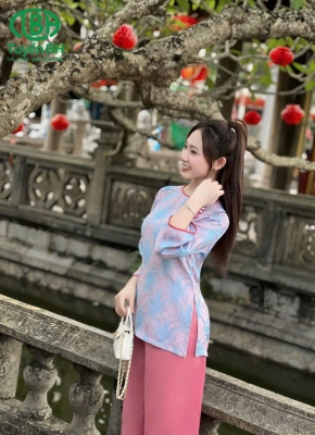 Bộ chữ thọ 5 khuy màu hồng